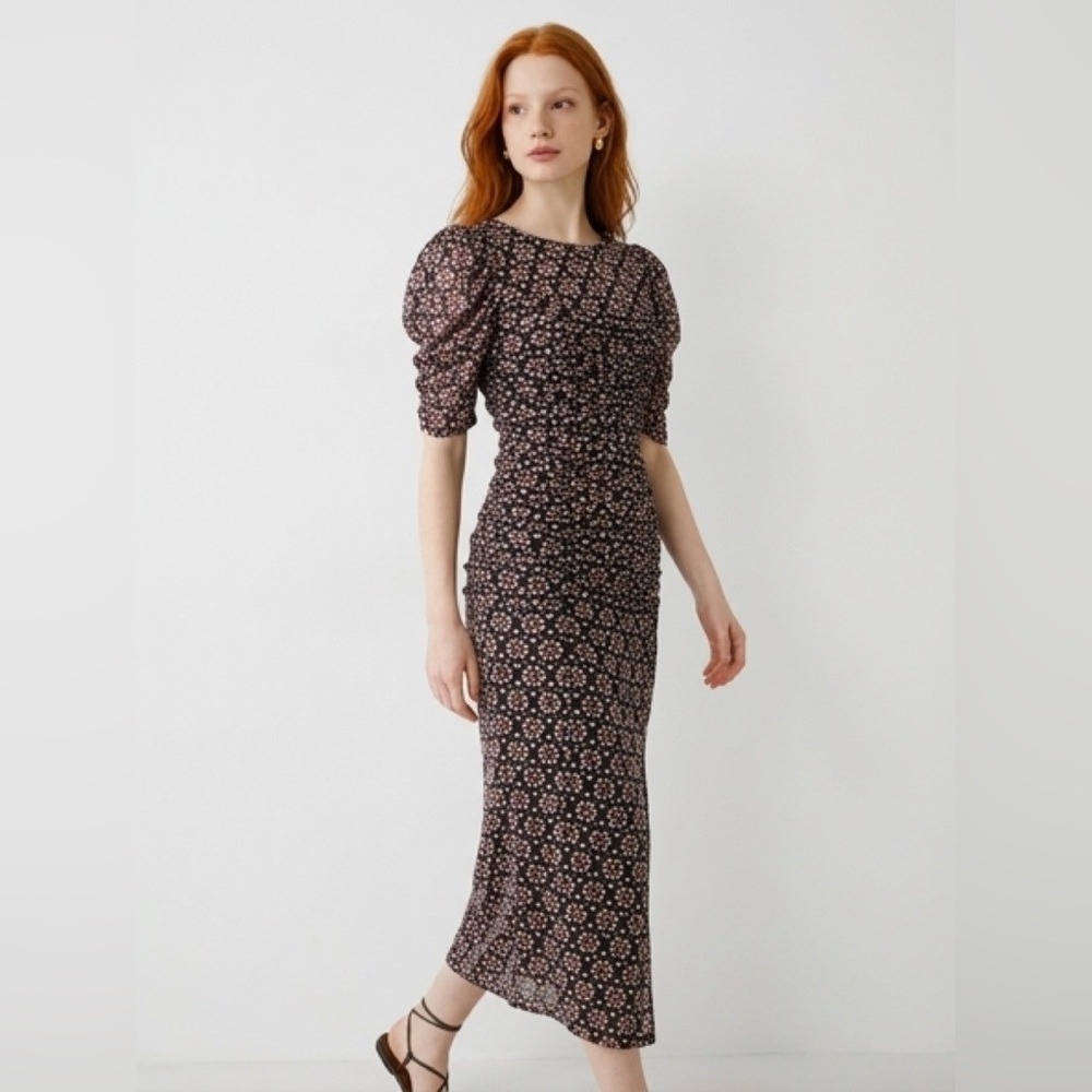 NWT Free People Charcoal Black and Dark Mauve Floral Maxi Dress